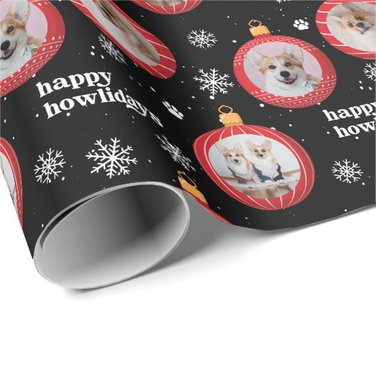 Aangepaste 3 foto Pet Dog Happy Howlidays Cadeaupapier (Rol Hoek)