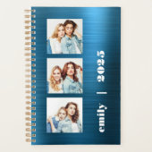 Aangepaste 3-foto tealblauwe geborstelde metalen 2 planner (Voorkant)