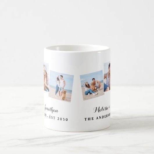 Aangepaste 3 foto Unieke Pas getrouwd bruiloft Koffiemok (Center)