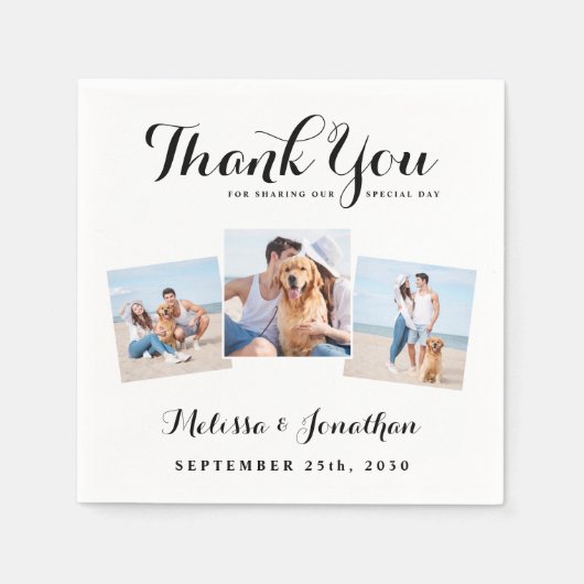 Aangepaste 3 foto Unieke Pas getrouwd bruiloft Servet (Voorkant)
