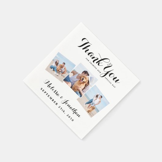 Aangepaste 3 foto Unieke Pas getrouwd bruiloft Servet (Hoek)