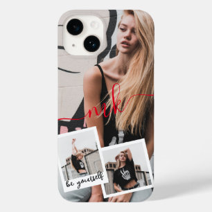 Aangepaste 3 Fotocollage Monogram Naam en offerte Case-Mate iPhone 14 Hoesje