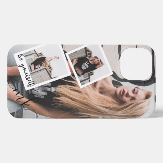 Aangepaste 3 Fotocollage Monogram Naam en offerte iPhone Hoesje (Achterkant horizontaal)