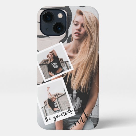 Aangepaste 3 Fotocollage Monogram Naam en offerte iPhone Hoesje (Achterkant)