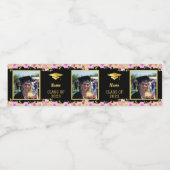 Aangepaste 3 foto's Afstuderen zwart en wereld Waterfles Etiket (Enkel label)