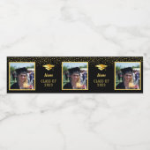 Aangepaste 3 foto's Afstuderen zwart en wereld Waterfles Etiket (Enkel label)