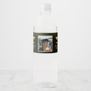 Aangepaste 3 foto's Afstuderen zwart en wereld Waterfles Etiket
