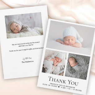 Aangepaste 3 Foto's Geboorteaankondiging Baby Boy Bedankkaart