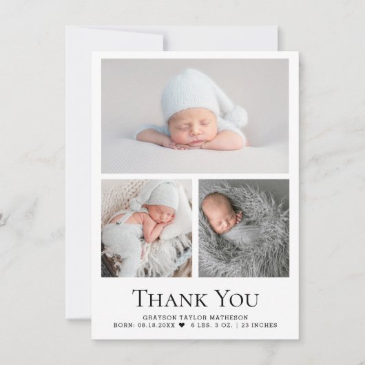 Aangepaste 3 Foto's Geboorteaankondiging Baby Boy Bedankkaart (Voorkant)