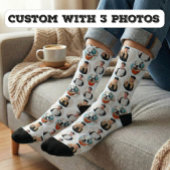 Aangepaste 3 foto's Patroon wit Sokken