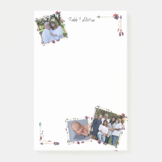 Aangepaste 3 foto's Tribal Arrows Feathers Trendy Post-it® Notes (Voorkant)