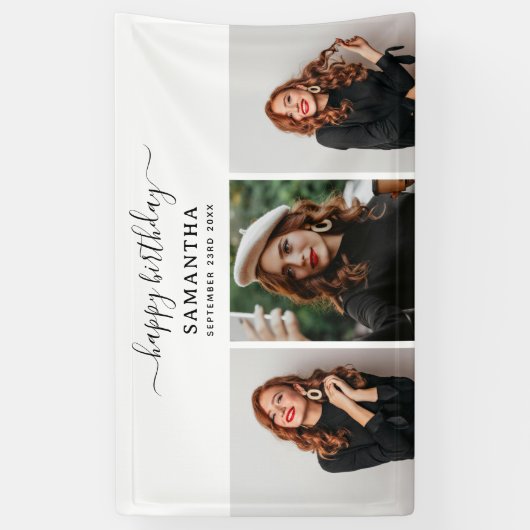 Aangepaste 3 foto's Verjaardagsfeest Selfie Afbeel Spandoek (Verticaal)