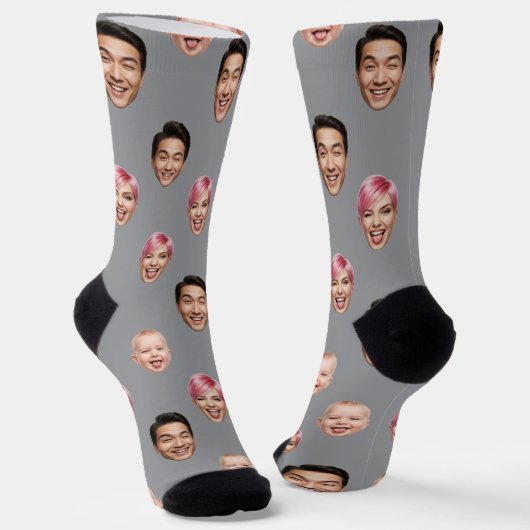 Aangepaste 3 Gezichtsfoto - Grappig Gepersonalisee Sokken (Gebogen)