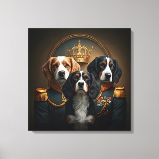 Aangepaste 3 huisdieren Portret: Royal Dog Portrai Canvas Afdruk (Voorkant)