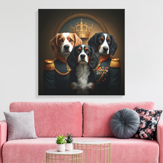 Aangepaste 3 huisdieren Portret: Royal Dog Portrai Canvas Afdruk (Insitu (Woonkamer))