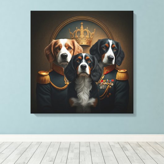 Aangepaste 3 huisdieren Portret: Royal Dog Portrai Canvas Afdruk (Insitu (Houten vloer))