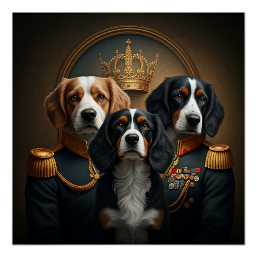 Aangepaste 3 huisdieren Portret: Royal Dog Portrai Perfect Poster (Voorkant)