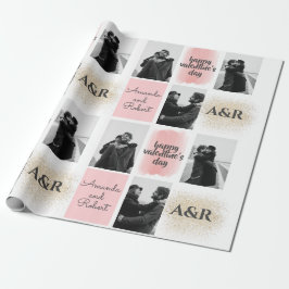 Aangepaste 3 Koppel Foto's Gelukkige Valentijnsdag Cadeaupapier