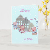 Aangepaste 3 'Little Pigs Birthday'-viering Kaart (Gele Bloem)