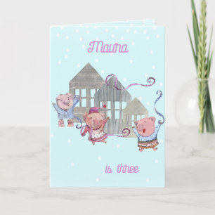 Aangepaste 3 'Little Pigs Birthday'-viering Kaart