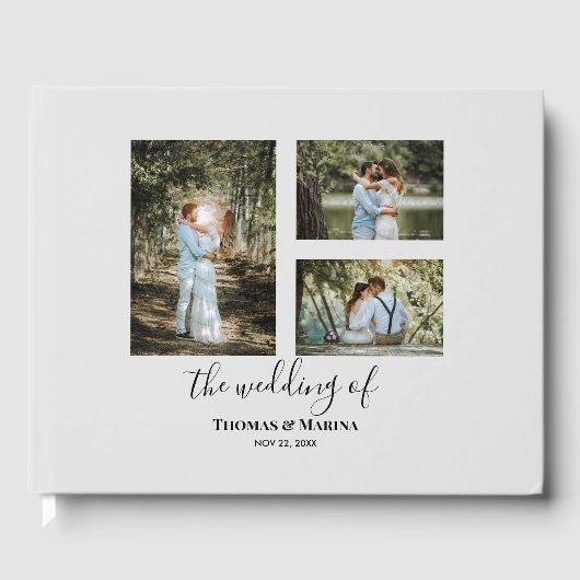 Aangepaste 3 secties Familie Foto Collage Bruiloft Gastenboek (Voorkant)