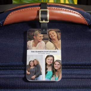 Aangepaste 3 secties familie foto collage grijs fr bagagelabel