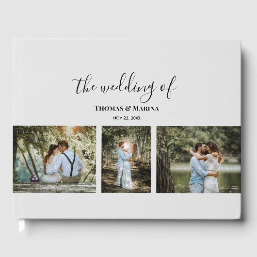 Aangepaste 3 secties Familie Foto's Collage Bruilo Gastenboek (Voorkant)