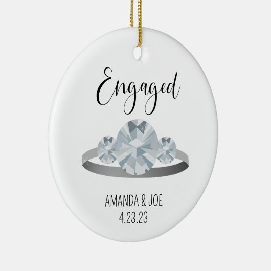 Aangepaste 3 stenen diamanten verlovingsring illus keramisch ornament (Rechts)