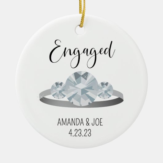 Aangepaste 3 stenen diamanten verlovingsring illus keramisch ornament (Voorkant)