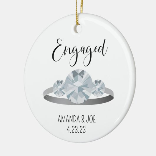 Aangepaste 3 stenen diamanten verlovingsring illus keramisch ornament (Links)