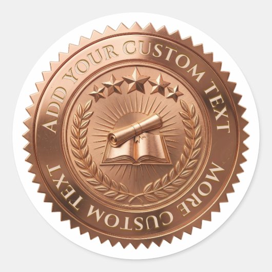 Aangepaste 3D bewerkbare koperfolie certificaat ze Ronde Sticker (Voorkant)