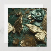 Aangepaste 3D Diepe Groene Bloemen & Gouden Vlinde (Voorkant / Achterkant)