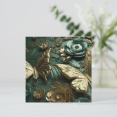 Aangepaste 3D Diepe Groene Bloemen & Gouden Vlinde (Staand voorkant)
