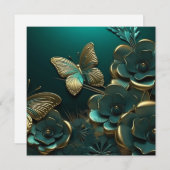 Aangepaste 3D Groene Bloemen & Gouden Vlinder (Voorkant / Achterkant)
