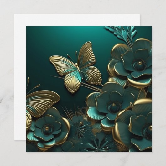 Aangepaste 3D Groene Bloemen & Gouden Vlinder (Voorkant / Achterkant)