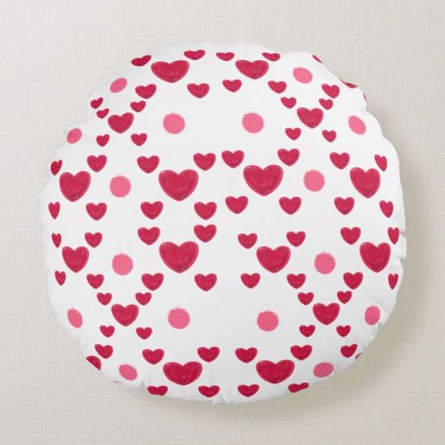 Aangepaste 3D Jelly Harten & Stippen Cute Patroon Rond Kussen (Voorkant)