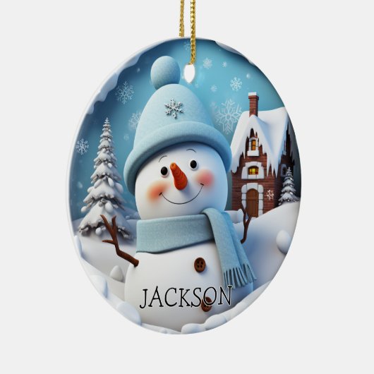 Aangepaste 3D Snowman Kerstversiering Keramisch Ornament (Rechts)