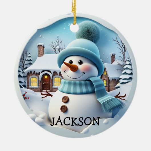 Aangepaste 3D Snowman Kerstversiering Keramisch Ornament (Achterkant)