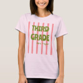 Aangepaste 3e klas schoolstrepen docentennaam roze t-shirt (Voorkant)