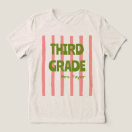 Aangepaste 3e klas schoolstrepen docentennaam roze Tri-Blend shirt