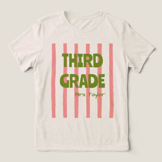 Aangepaste 3e klas schoolstrepen docentennaam roze Tri-Blend shirt (Design voorkant)