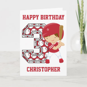 Aangepaste 3e verjaardag Baseball Batter Red Kaart