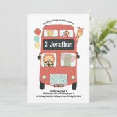 Aangepaste 3e Verjaardag Wild en Drie Safari Bus B Kaart (Staand voorkant)