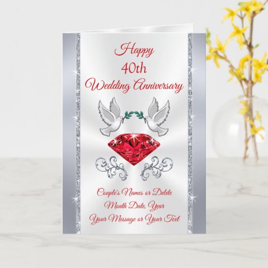 Aangepaste 40e bruiloft Jubileum-kaarten 3 Grootte Kaart (Gele Bloem)
