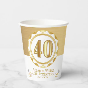 Aangepaste 40e gouden jubileum of verjaardag, enz. papieren bekers