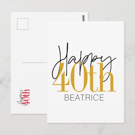 Aangepaste 40e Happy Birthday Kaart (Voorkant / Achterkant)