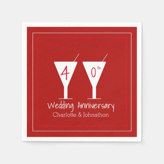 Aangepaste 40e Ruby bruiloft jubileum glas Servet (Voorkant)