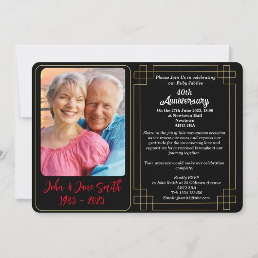 Aangepaste 40e Ruby Jubilee Jubileum Invitation Feestdagenkaart (Voorkant)