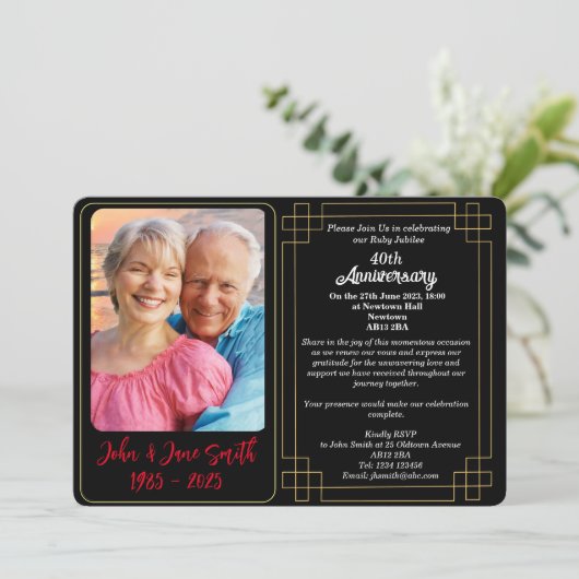 Aangepaste 40e Ruby Jubilee Jubileum Invitation Feestdagenkaart (Staand voorkant)