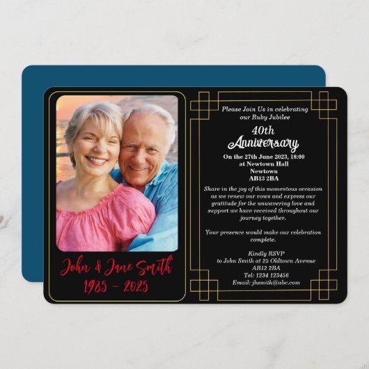 Aangepaste 40e Ruby Jubilee Jubileum Invitation Feestdagenkaart (Voorkant / Achterkant)